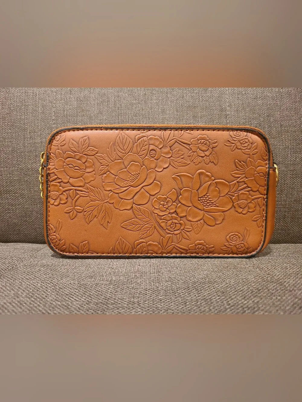 Western Brown floral embossed camera-style crossbody bag-please read description